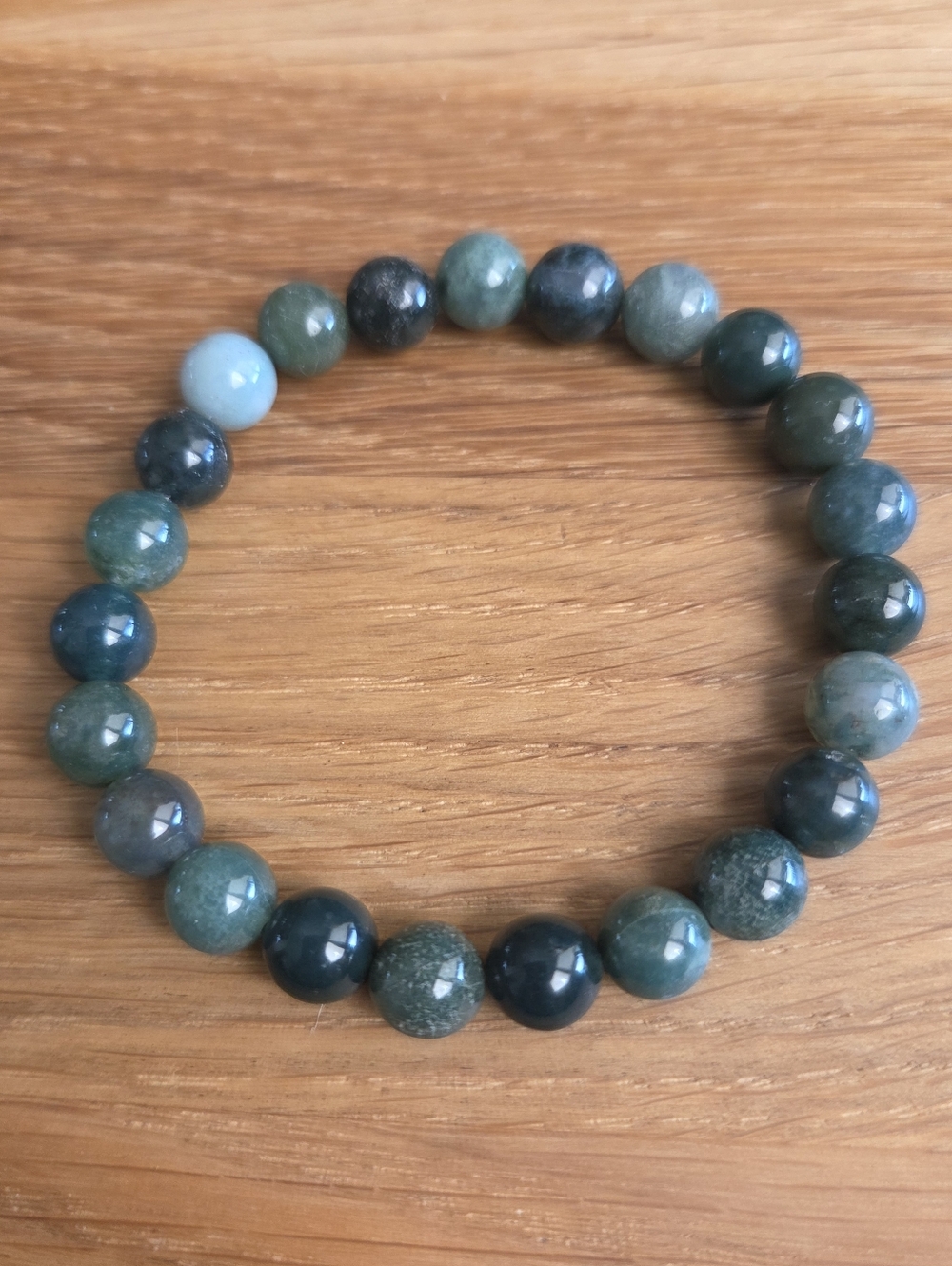 Green Moss Agate Bead Stretch Bracelet - Handcrafted